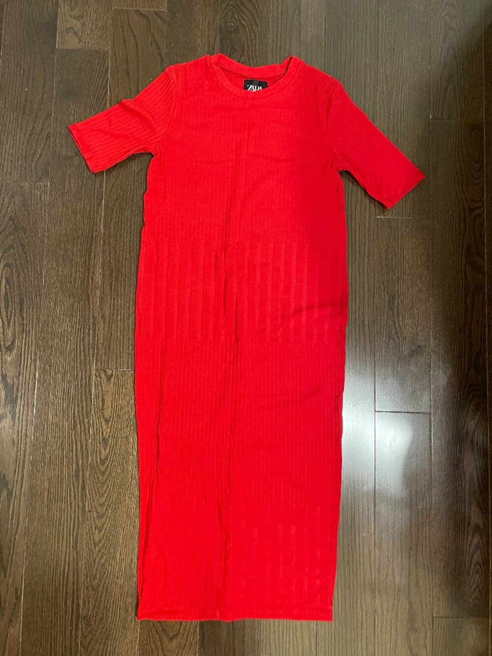 Zara Red Ribbed Midi Dress